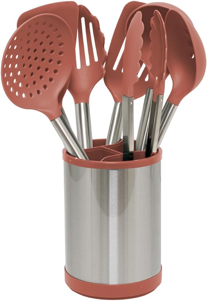 Glad Kitchen Utensils Set, 8pcs - Nonstick Cooking Tools with Stainless Steel Handles & Rotating Utensil Holder - Turners, Ladle 11 51DaDnOqJ1L. AC SL1200